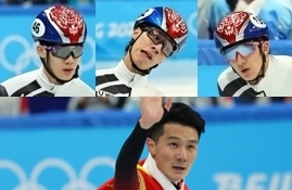 (위)이준서·황대헌·박장혁. (아래)런쯔웨이. 연합뉴스