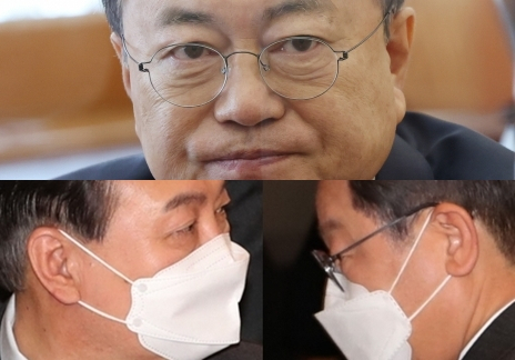 (위)문재인 대통령, (아래)윤석열 국민의힘 대선 후보, 이재명 더불어민주당 대선 후보. 연합뉴스