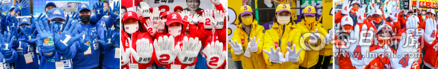 제20대 대통령선거를 보름여 앞둔 20일 대구 주요 도로에서 각 후보들의 선거운동원들이 손가바닥을 들어 보이며 구호를 외치고 있다. 왼쪽 윗 사진부터 시계방향으로 더불어민주당 이재명 후보 선거운동원, 국민의힘 윤석열 후보 선거운동원, 국민의당 안철수 후보 선거운동원, 정의당 심상정 후보 선거운동원. 안성완 기자 asw0727@imaeil.com