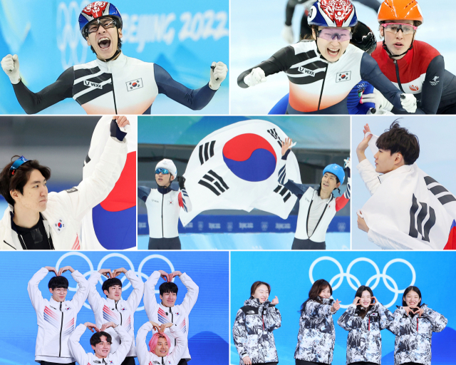 2022 베이징 동계올림픽이 20일 폐회식을 끝으로 17일간의 열전을 마감한다. 대한민국 선수단은 이번 올림픽에서 금메달 2개, 은메달 5개, 동메달 2개로 국가별 메달 순위 14위(19일 기준)를 기록했다. 사진은 이번 올림픽 대한민국 메달리스트들. 왼쪽 위부터 쇼트트랙 남자 1,000m 금메달 황대헌, 쇼트트랙 여자 1,500m 금메달, 1,000m 은메달 최민정, 스피드스케이팅 남자 500m 은메달 차민규, 스피드스케이팅 남자 매스스타트 은메달 정재원-동메달 이승훈, 스피드스케이팅 남자 1,500m 동메달 김민석, 쇼트트랙 남자 5,000m 계주 은메달 곽윤기, 김동욱, 박장혁, 황대헌, 이준서, 쇼트트랙 여자 3,000m 계주 은메달 김아랑, 최민정, 이유빈, 서휘민. 연합뉴스