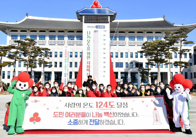 연말연시 이웃사랑 나눔 캠페인 목표 달성을 기념하며 도민에게 감사의 마음을 전하는 모습. 경북도 제공