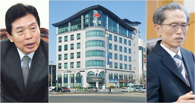 화성산업의 경영권 분쟁이 송사로 이어지는 등 갈등이 커지고 있다. 맨 왼쪽은 이인중 명예회장, 중간은 화성 사옥 전경. 맨 오른쪽은 이홍중 회장. 화성산업 제공
