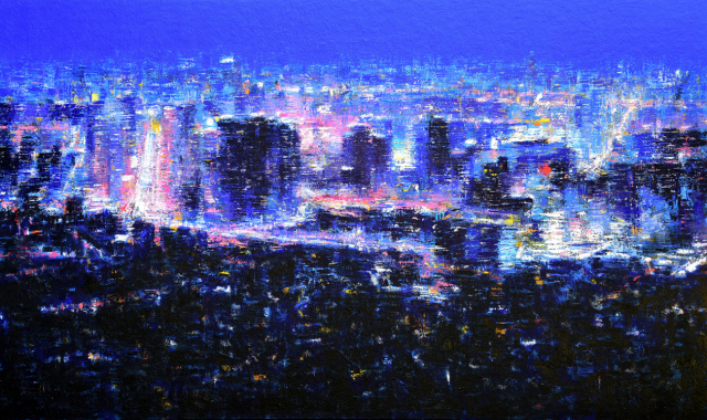 김성호, 새벽-서울, oil on canvas, 333.3x197cm, 2018.