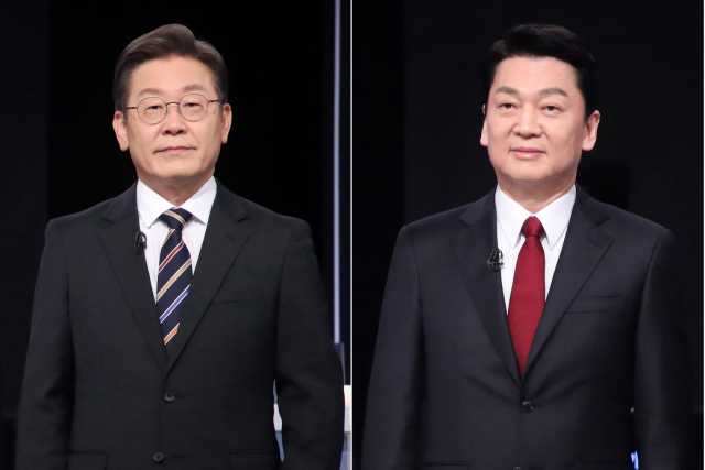 2022년 2월 제20대 대통령선거 후보로 나섰던 더불어민주당 이재명 대표와 국민의힘 안철수 의원. 연합뉴스