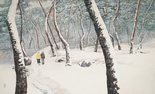 조홍근, 겨울 사랑, 광목, 수묵, acrylic, 160×96cm.