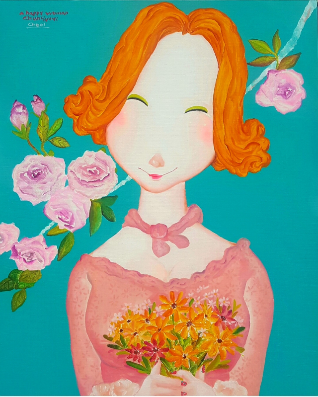 행복한 여자 춘심이, 15F, 아크릴 과슈 혼합재료, 2021.