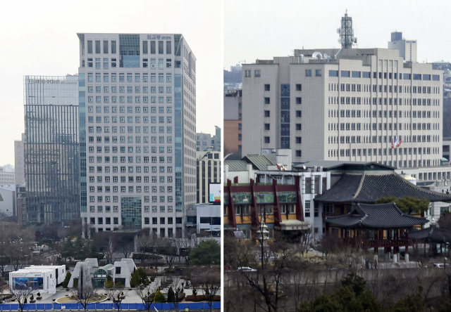 윤석열 대통령 당선인이 17일 청와대 이전 부지를 외교부가 입주해 있는 광화문 정부서울청사와 용산 국방부 청사 두 군데로 압축했다. 윤 당선인은 이날 오후 안철수 인수위원장, 기획조정·외교안보 분과 인수위원 등과 회의를 열고 이같이 결정했다. 사진은 외교부 청사, 국방부 청사의 모습. 연합뉴스