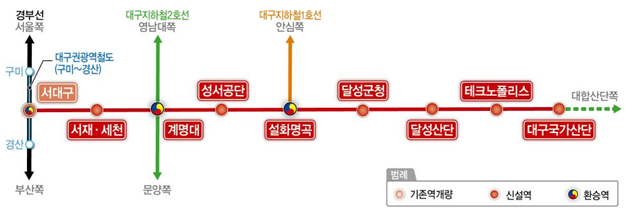 대구산업선 노선 약도. 국토부 제공.