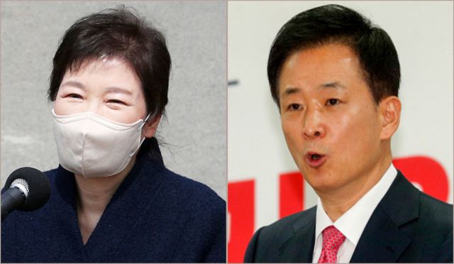 박근혜 전 대통령이 24일 오후 대구 달성군 유가읍 사저 앞에 도착해 대국민 메시지를 발표하고 있다. (사진 왼쪽)/ 박근혜 전 대통령 측근인 유영하 변호사가 1일 국민의힘 대구시당에서 대구시장 출마 선언을 하고 있다. 매일신문 DB