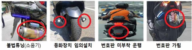 불법 운행 이륜차 주요 단속 대상. 대구시 제공.
