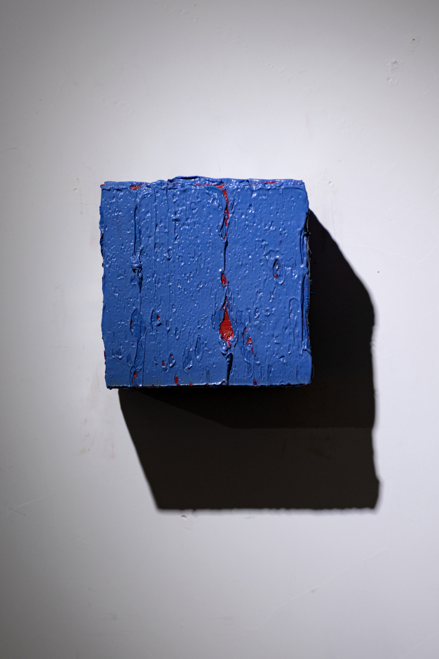 Rene Rietmeyer, Portrait of Callum Innes-Edinburgh October 2004 (RR#1719), Oil on wood, 19x19x14cm.