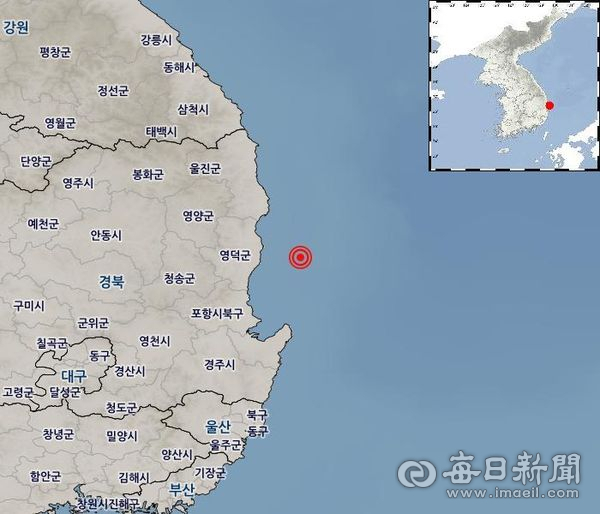 영덕 앞바다 지진 진앙지. 기상청 제공