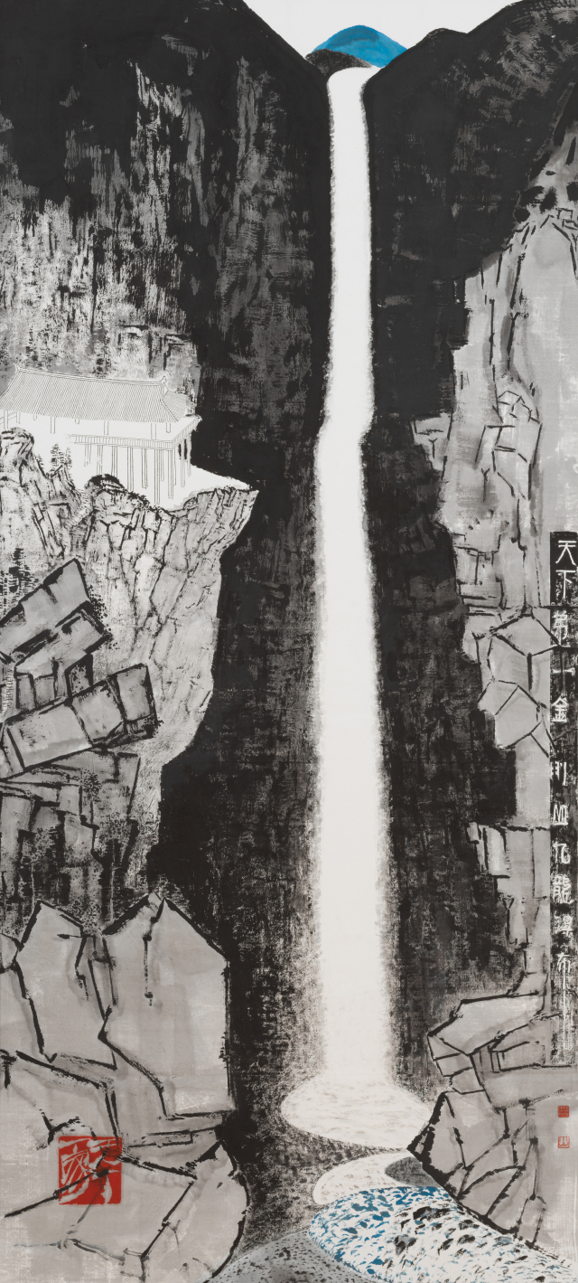 박대성, 구룡폭포, 2019, Ink on paper, 460 x 150cm, 작가소장.