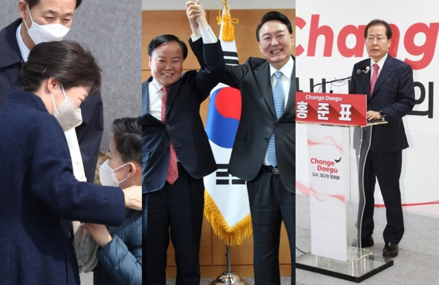 유영하, 박근혜, 김재원, 윤석열, 홍준표. 연합뉴스, 매일신문DB