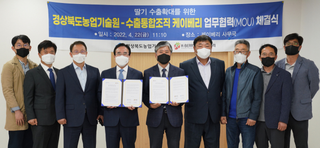 경북농업기술원, 케이베리 관계자들이 MOU를 맺으며 기념촬영을 하고 있다. 경북도 제공