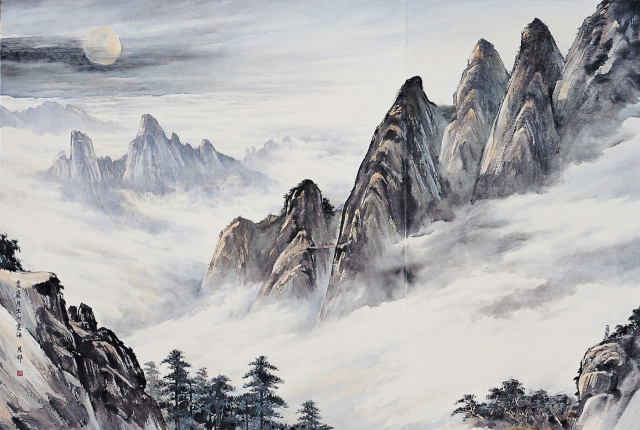 유황, 월출산 운해, 1998, 종이에 수묵채색, 130× 194cm
