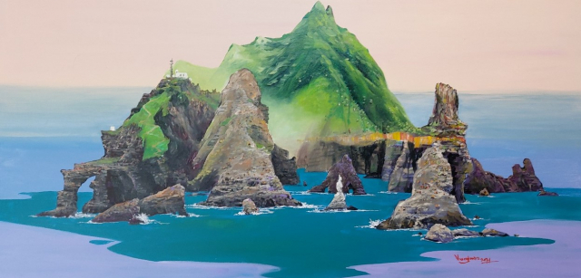 독도에서, mixed media on canvas, 120x60cm, 2022.