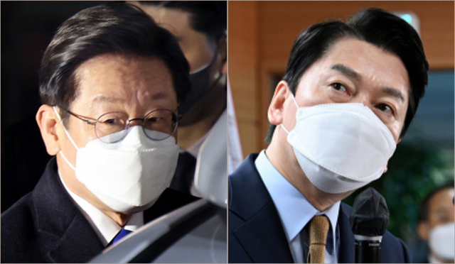 이재명 더불어민주당 대선 후보가 지난 3월 10일 오전 경기 성남시 자택을 나서고 있다. (사진 왼쪽)/ 안철수 제20대 대통령직인수위원회 위원장이 3일 오전 서울 종로구 통의동 인수위에서 윤석열 정부의 110대 국정과제를 발표하고 있다. 연합뉴스