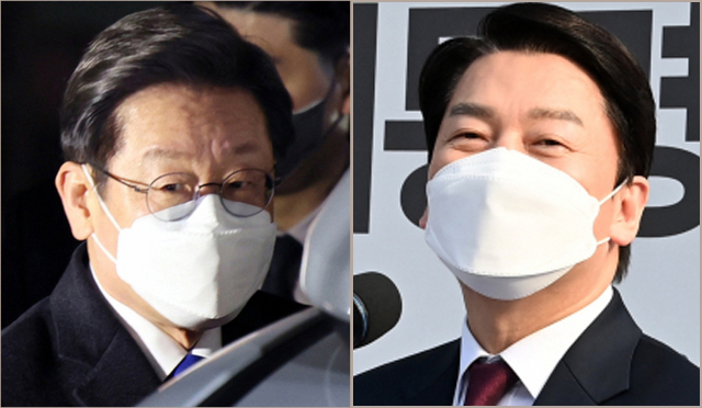 이재명 더불어민주당 대선 후보가 지난 3월 10일 오전 국민의힘 윤석열 후보의 당선이 유력시되자, 선거상황실을 방문하기 위해 경기 성남시 자택을 나서고 있다. (사진 왼쪽)/안철수 대통령직인수위원회 위원장이 6일 오후 서울 종로구 삼청동 대통령직인수위원회 잔디광장에서 열린 제20대 대통령직인수위원회 해단식에서 발언하고 있다. 연합뉴스