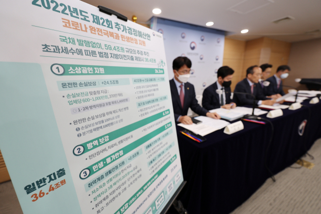 추경호 경제부총리 겸 기획재정부 장관이 12일 정부서울청사 브리핑실에서 2022년 2차 추가경정예산안 관계장관 합동브리핑을 하고 있다. 연합뉴스