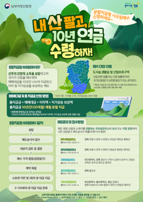 산림청이 문할지급형 사유림 매수에 본격 나선다. 남부산림청 제공