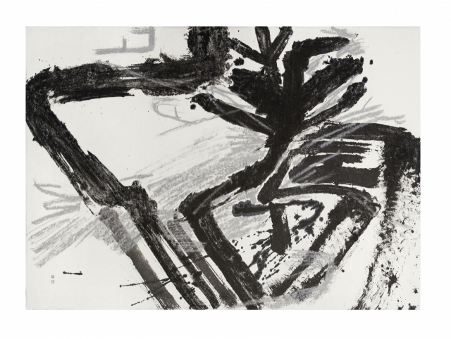 박세호, 목숨 수(壽), 65x95cm, 2021, 한지,먹,오일.
