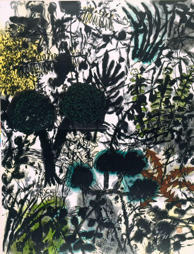 강경구, Forest 2001, Ink on Korean Paper mounted on wood panel, 235x179cm. 우손갤러리 제공