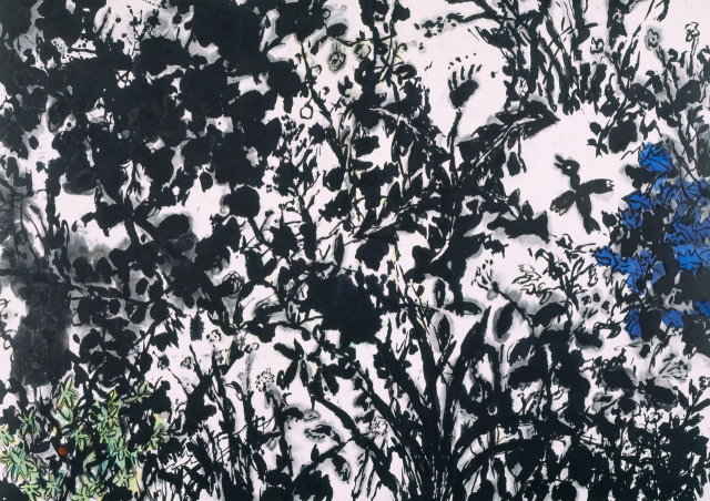 강경구, Forest 2001, Ink on Korean Paper mounted on wood panel, 147x211cm, 우손갤러리 제공