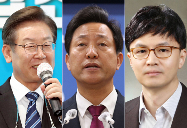 이재명(왼쪽부터), 오세훈, 한동훈. 연합뉴스