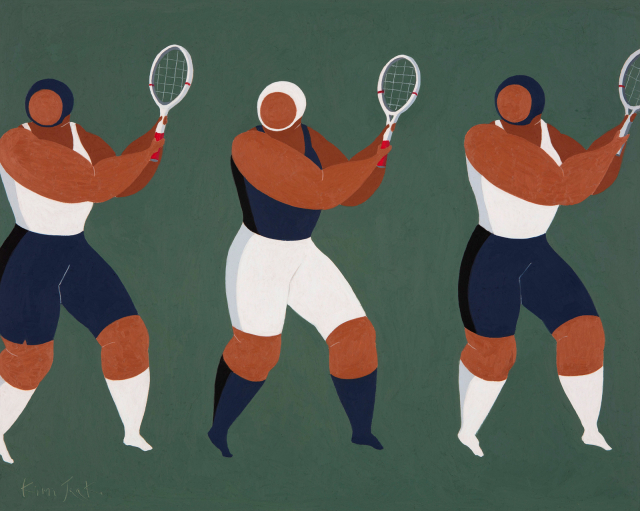 키미작, Tennis, Anyone (부제 틀린그림 찾기), 2022, oil pastel on wood panel, 64.8x90cm. 대구신세계갤러리 제공