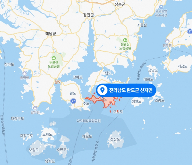 전남 완도 신지면(신지도) 위치. 네이버 지도