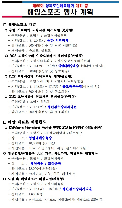 해양스포츠 일정
