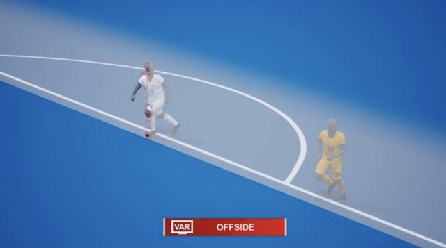 카타르 월드컵 경기장 전광판에 나올 오프사이드 판독 애니메이션.FIFA 제공