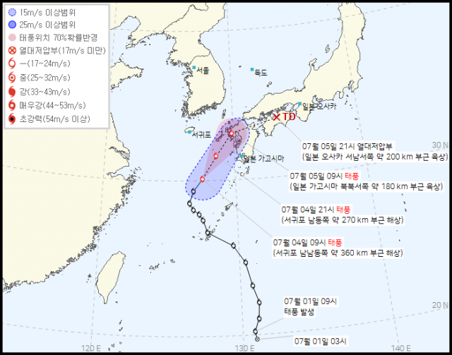 기상청 태풍 예보. 기상청 홈페이지