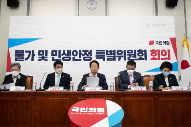 5일 오전 국회에서 열린 국민의힘 물가 및 민생안정 특별위원회 제6차 회의에서 류성걸 위원장(가운데)이 발언하고 있다. 연합뉴스