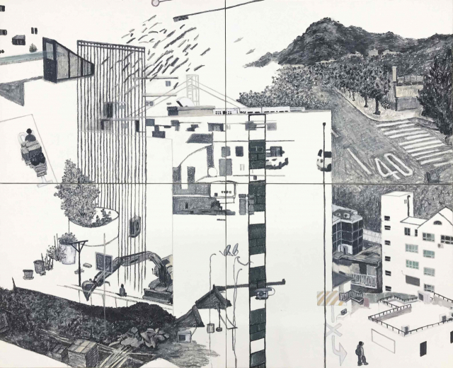 이주연, Untitled, Oil stick, Oil pastel on paper panel, 106.6×130.3cm(4ea.), 2022.