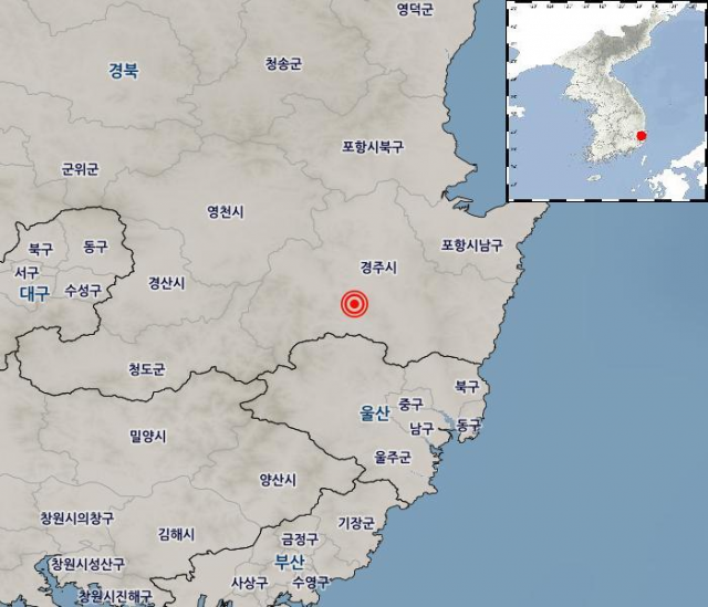 21일 새벽 경주 지진 진앙지. 기상청 제공