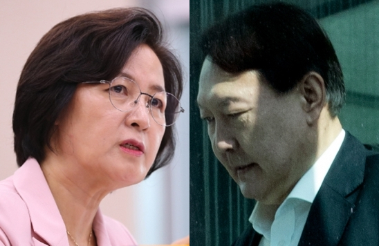 2020년 당시 추미애 법무부 장관, 윤석열 검찰총장. 연합뉴스