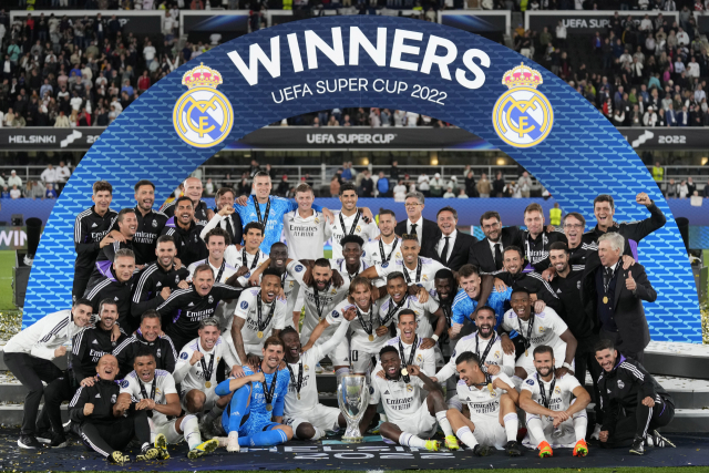 유럽축구연맹(UEFA) 슈퍼컵 우승을 차지한 레알마드리드. AEP=연합뉴스