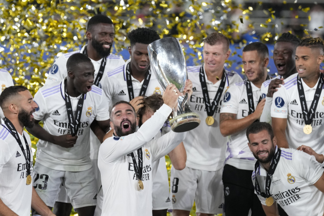 유럽축구연맹(UEFA) 슈퍼컵 우승을 차지한 레알마드리드. AEP=연합뉴스