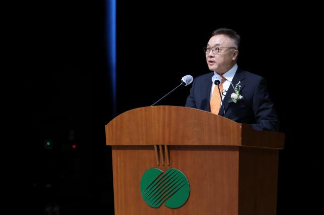 황주호 신임 한수원 제10대 사장이 22일 경주 한수원 본사에서 열린 취임식에서 미래비전을 말하고 있다. 한수원 제공