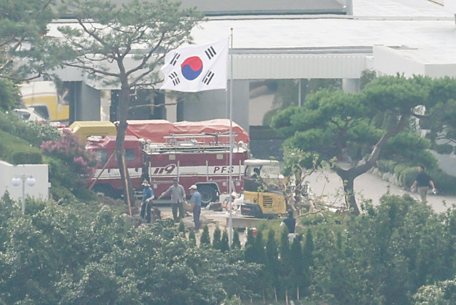22일 윤석열 대통령과 김건희 여사가 입주할 예정인 서울 용산구 한남동 대통령 관저에 막바지 공사가 한창이다. 연합뉴스