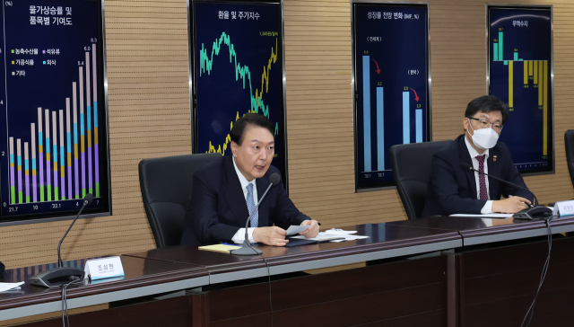 윤석열 대통령이 24일 오전 서울 서초구 aT센터 농산물수급종합상황실에서 열린 거시금융상황 점검회의에서 발언을 하고 있다. 연합뉴스
