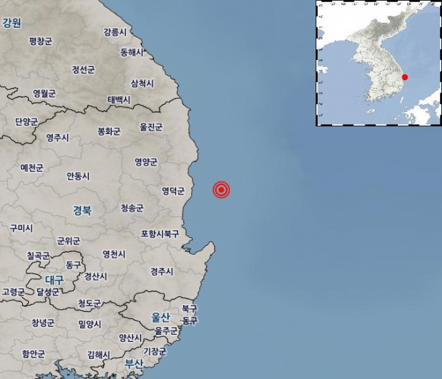 24일 오후 6시 31분쯤 경북 영덕군 바다에서 발생한 지진 진앙지. 기상청 제공
