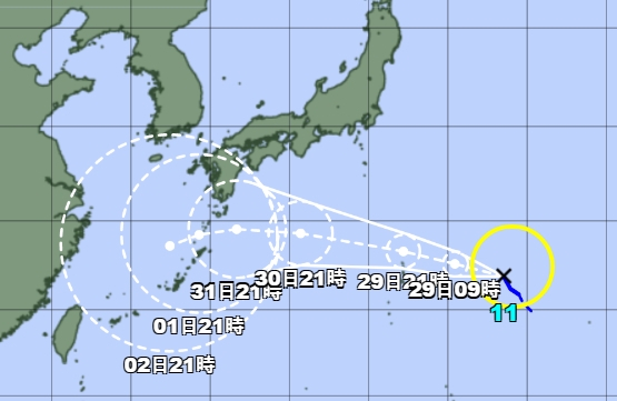 9호 태풍 힌남노 예상경로. 일본 기상청 28일 오후 9시 발표