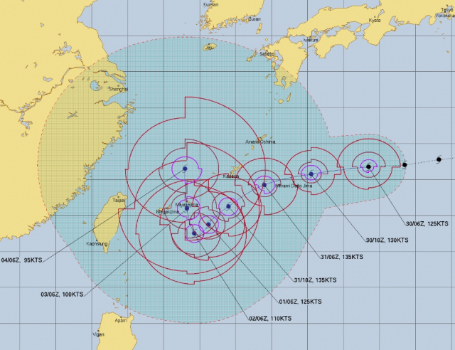 미국 합동태풍경보센터(Joint Typhoon Warning Center) 태풍 힌남노 예상경로