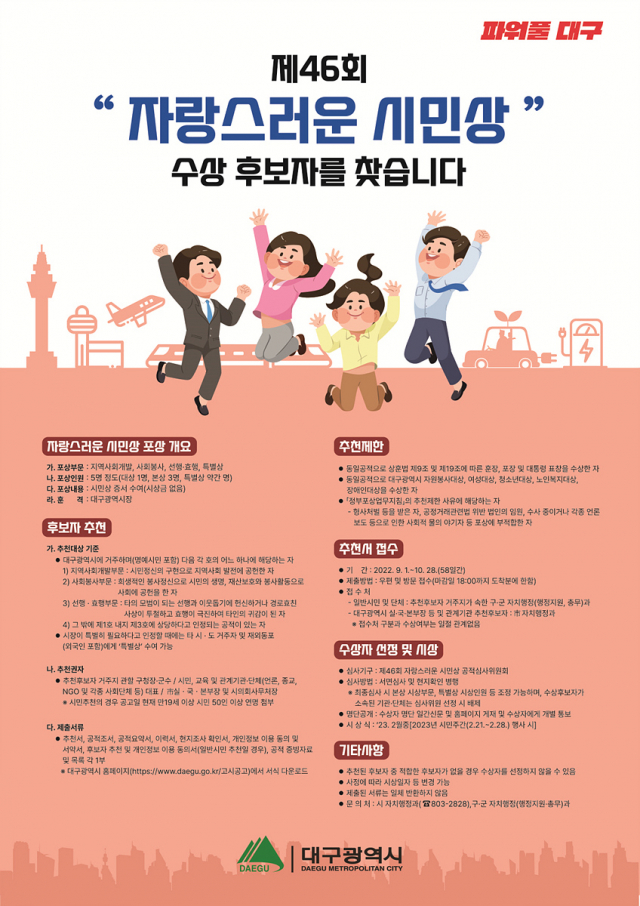 대구시 46회 자랑스러운 시민상 홍보 포스터. 대구시 제공