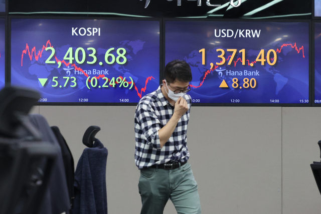 원/달러 환율이 1,370원을 넘어선 5일 오후 서울 중구 하나은행 딜링룸 모니터에 환율이 표시돼 있다. 이날 원/달러 환율은 전 거래일보다 8.8원 오른 1,371.4원에 마감했다. 장중 1,370원을 돌파한 것은 2009년 4월 이후 처음이다. 연합뉴스