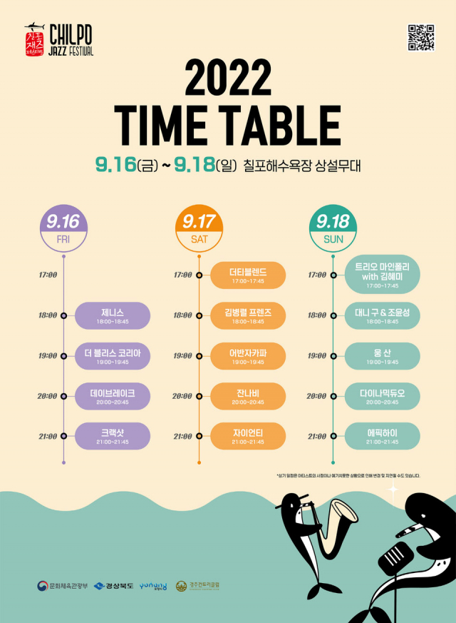 2022 칠포재즈페스티벌 타임 테이블. 칠포재즈축제위원회 제공