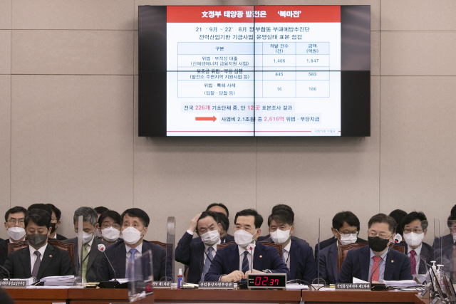 이창양 산업통상자원부 장관이 4일 오전 서울 여의도 국회에서 열린 산업통상자원중소벤처기업위원회 국정감사에서 국민의힘 이철규 의원의 문재인 정권 시절 태양광 발전 관련 질의에 답변하고 있다. 연합뉴스
